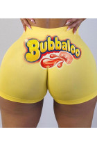 Yellow-red Elastic Fly Low Print Straight shorts Bottoms