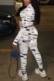 Colour Sexy Print Patchwork O Neck Long Sleeve Two Pieces