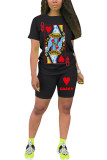 Yellow venetian Fashion Casual Print Two Piece Suits Straight Short Sleeve Two Pieces
