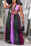 Pink Sexy Print Mesh Halter Sleeveless Two Pieces