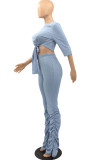 Pink Street Solid Draped Straight Half Sleeve Two Pieces