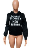 Orange hooded Long Sleeve Print Tops