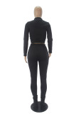 Grey Casual Solid Embroidered Mandarin Collar Long Sleeve Regular Sleeve Short Two Pieces