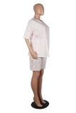 Pink Fashion Casual adult Patchwork Tie Dye Two Piece Suits pencil Short Sleeve Two Pieces