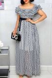 Black Fashion Casual Print Patchwork Square Collar Short Sleeve Dress