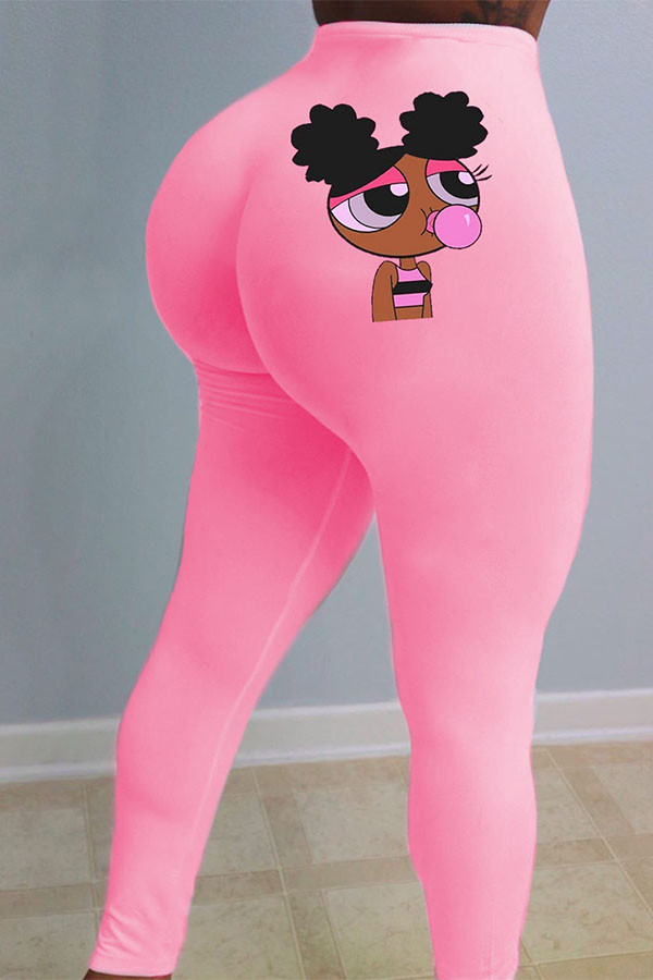 Pink Elastic Fly Mid Print pencil Pants Bottoms