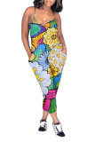 Black Fashion street Print Patchwork Hollow Sleeveless Slip Jumpsuits