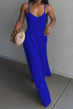 Rose Red Sexy Casual Solid Asymmetrical Spaghetti Strap Long Dress