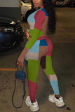 Colour Sexy Print Patchwork O Neck Long Sleeve Two Pieces