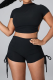 Black Casual Solid Backless Half A Turtleneck Short Sleeve Two Pieces