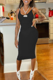 Red Fashion Sexy Solid Backless O Neck Sling Dress