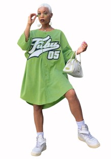 Green Sexy & Club O-Neck 3/4 Sleeve Loose skirt Club Dresses