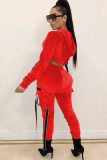 Red Casual Solid Patchwork Two Piece Suits pencil Long Sleeve