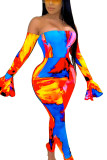Orange Fashion Sexy Print Bateau Neck Skinny Jumpsuits