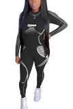 rose red Fashion Casual adult Ma'am Print Two Piece Suits pencil Long Sleeve Two Pieces