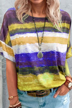 Yellow Fashion Casual Gradual Change Patchwork O Neck T-Shirts