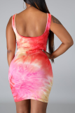 Pink Sexy Print Patchwork O Neck Pencil Skirt Dresses