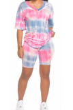 Orange Fashion Sexy adult Patchwork Print Two Piece Suits Straight Short Sleeve Two Pieces