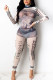 White Fashion Sexy Gauze Patchwork Print See-through Half A Turtleneck Skinny Jumpsuits