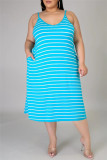 Purple Sexy Casual Plus Size Striped Print Backless Spaghetti Strap Sleeveless Dress