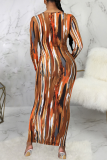 Yellow Sexy Print Patchwork O Neck Pencil Skirt Dresses