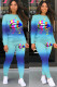 Blue Sexy Casual Print Gradient Lips Print pencil Long Sleeve Two Pieces