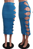 Black Sexy Solid Hollowed Out Skinny Mid Waist Pencil Solid Color Bottoms