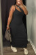 Black Sexy Casual Solid Hollowed Out Fold One Shoulder Sleeveless Dress