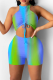 Fluorescent Green Sexy Print Patchwork O Neck Sleeveless Two Pieces