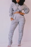 Grey Fashion Sexy adult Ma'am Patchwork Solid Two Piece Suits Straight Long Sleeve Two Pieces