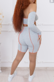 Grey Street Solid Bandage Strapless Long Sleeve Two Pieces