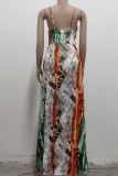 Purple Sexy Print High Opening Spaghetti Strap Straight Dresses