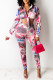 Red Fashion Casual Print Basic Turndown Collar Long Sleeve Two Pieces
