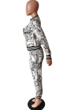 Snake Print Casual Animal Print Patchwork Zipper Collar Long Sleeve Two Pieces