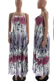 Blue Sexy Print Patchwork Spaghetti Strap Straight Dresses