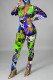 Green Fashion Casual Print Basic Zipper Collar Skinny Jumpsuits