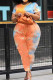 Orange Street O Neck Print Solid Tie Dye Plus Size