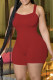 Red Sexy Casual Solid Backless Spaghetti Strap Skinny Romper