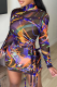 Yellow Sexy Print Mesh Turtleneck Pencil Skirt Dresses