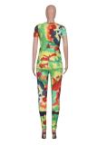 Multi-color Fashion adult Street Patchwork Print Two Piece Suits pencil Short Sleeve Two Pieces