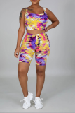 Red Sexy Print Patchwork U Neck Sleeveless Two Pieces