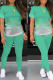 Light Green Casual Gradual Change Patchwork O Neck Short Sleeve Two Pieces