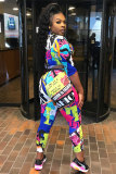As Show Drawstring Low Print Patchwork pencil Pants Two-piece suit