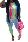 Black yellow Fashion Casual adult Striped Patchwork Print contrast color Two Piece Suits pencil Short Sleeve Two Pieces
