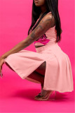 Pink Sexy Casual Letter Print Vests U Neck Sleeveless Two Pieces