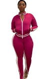 Red Europe and America contrast color Print Two Piece Suits Solid pencil Long Sleeve