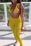 Pink Sexy Solid Patchwork Mesh Swimwears