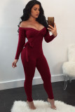 Light Gray Sexy Solid bandage Patchwork Long Sleeve V Neck Jumpsuits