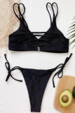 Black Fashion Sexy Solid Backless Strap Design Swimwears
