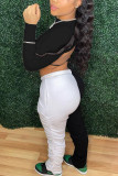 White Sportswear Solid Patchwork Backless O Neck Long Sleeve Two Pieces